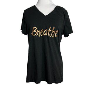 Athletic Works Womens Size Large 12-14 T Shirt Breath Black Gold Short Sleeve